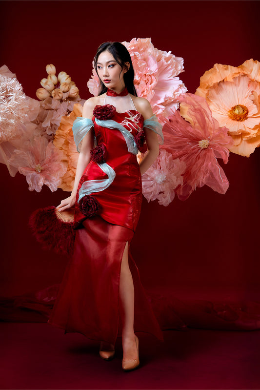 Yun Xi Dual Style Cheongsam (Crimson Red)