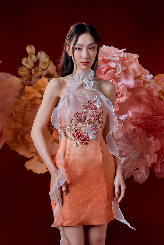 Koilie Ombre Shimmer Cheongsam (Tangerine)