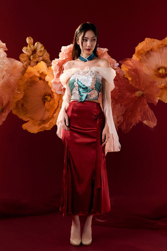 Qin Qin Midi Skirt (Wine Red)