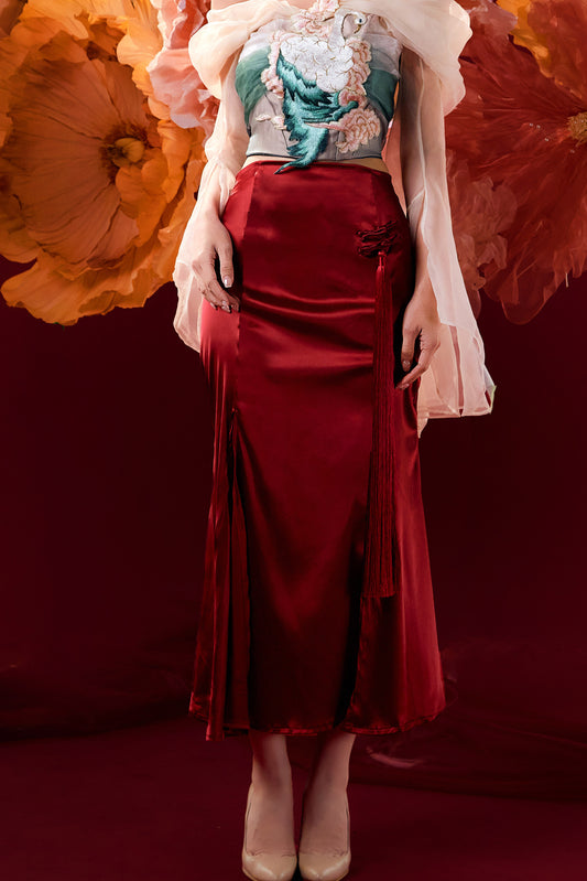 Qin Qin Midi Skirt (Wine Red)