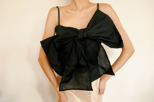 Blair Black Oversized Ribbon Top