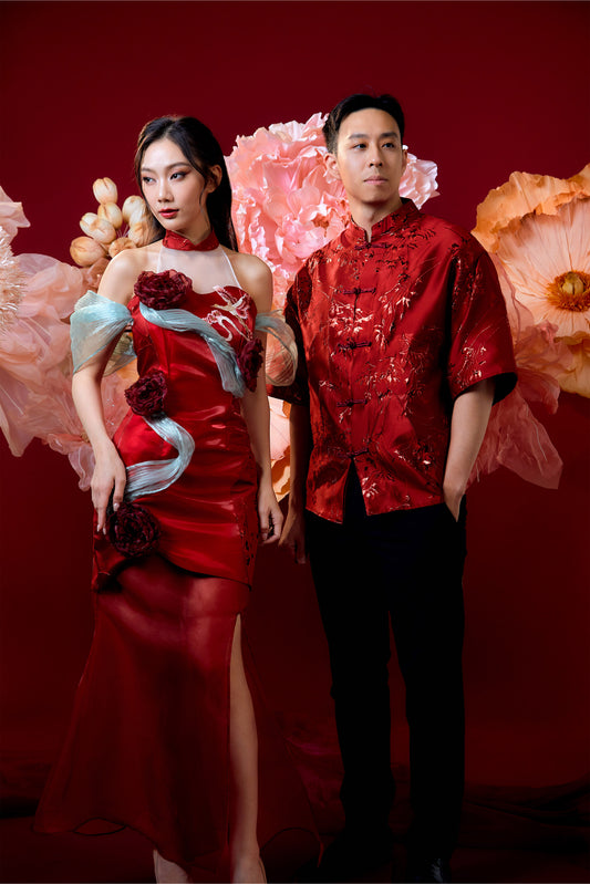 Yun Xi Samfu Top MEN(Crimson Red)